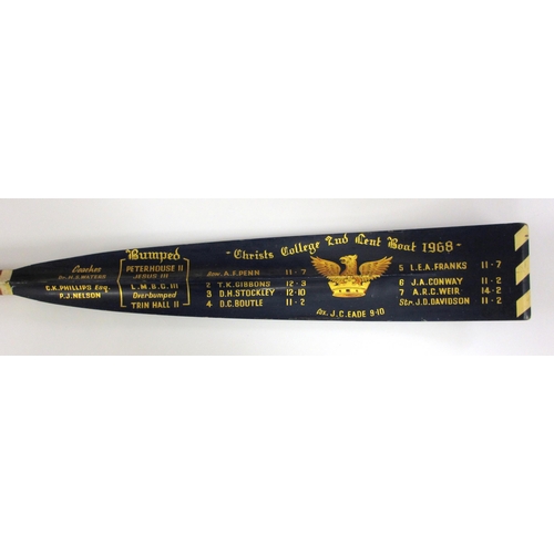 318 - A Christs College  Cambridge crested full length (12 feet) oar  1968