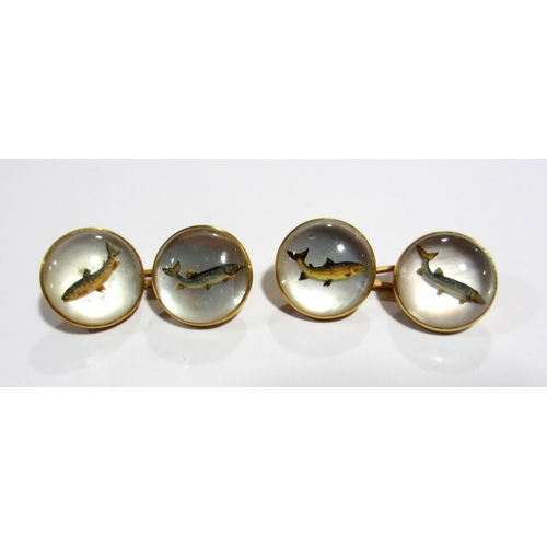 65 - A pair of 18 ct gold mounted Essex crystal cuff links