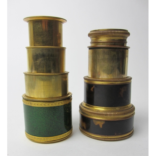 690 - A brass and tortoiseshell three drawer telescope