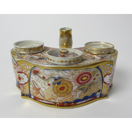 723 - An English porcelain Imari design inkwell