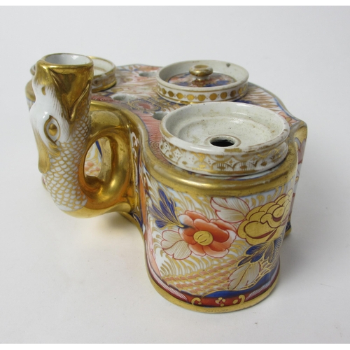 723 - An English porcelain Imari design inkwell