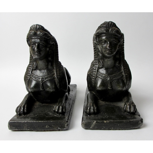 734 - A pair of Regency lead painted model of sphinxes