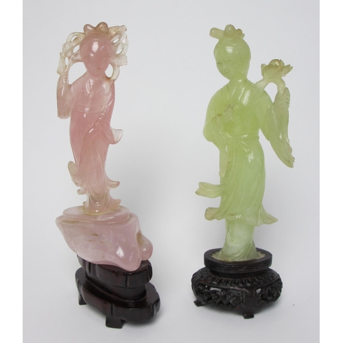 789 - A Chinese rose quartz model of a female figure