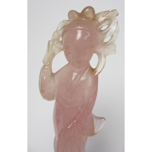 789 - A Chinese rose quartz model of a female figure