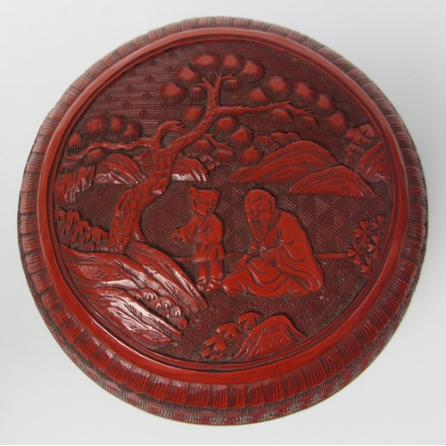 793 - A Chinese cinnabar red lacquer circular box and cover