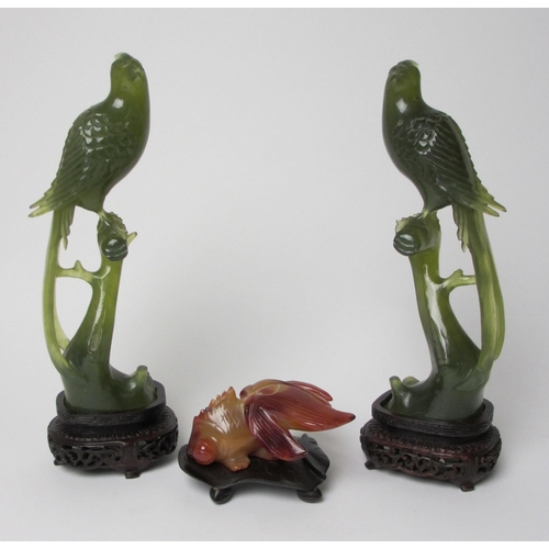 796 - A pair of Chinese jadeite models of peacocks