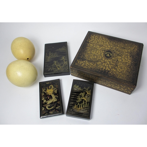 808 - Three Chinese black and gold lacquered rectangular boxes