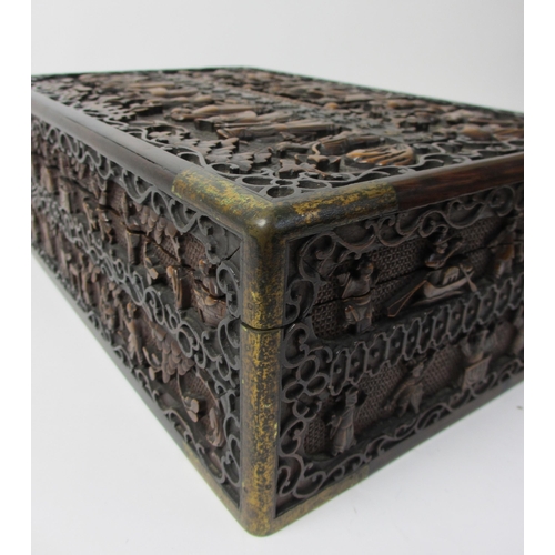 818 - A Chinese export carved wood sewing box