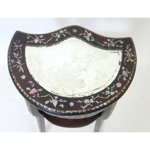 850 - A Chinese rosewood and mother of pearl decorated pavilion table