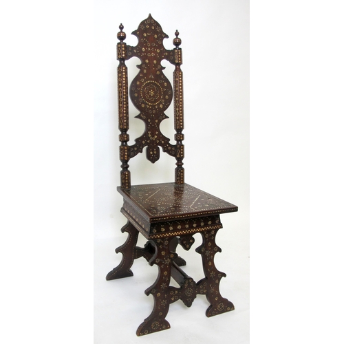 852 - A Damascus hardwood bone inlaid hall chair