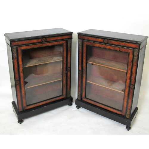 904 - A pair of Victorian walnut and ebonised display / side cabinets