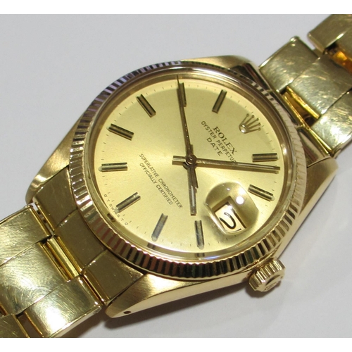 96 - A gents 18 ct gold Rolex Oyster Perpetual Date wrist watch