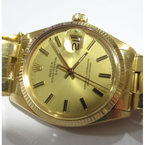 96 - A gents 18 ct gold Rolex Oyster Perpetual Date wrist watch