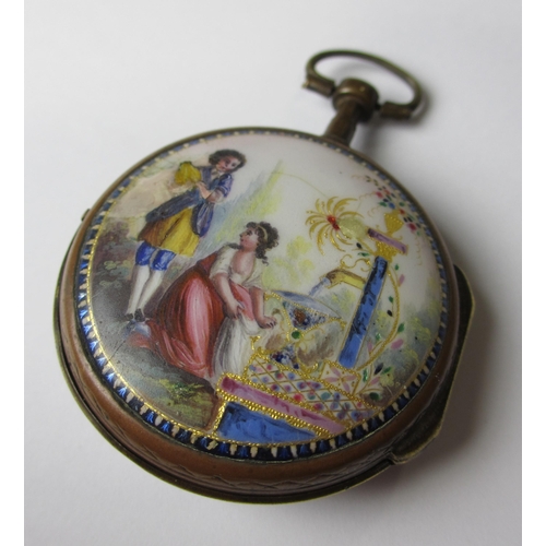 104 - A French enamelled pocket watch by Fres De Roches