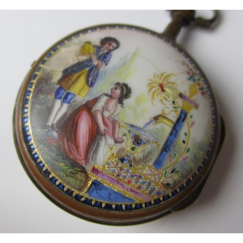 104 - A French enamelled pocket watch by Fres De Roches