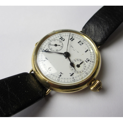 107 - A Gents early 20 th century 18 ct gold cased chronograph wrist watch