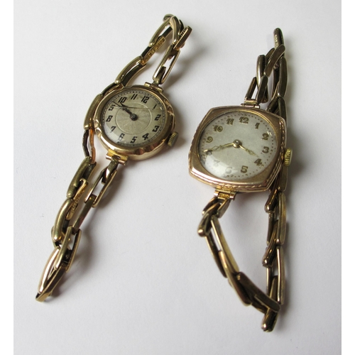 113 - Two ladies early 20 th century 9 ct gold wrist watches  one by Rolex