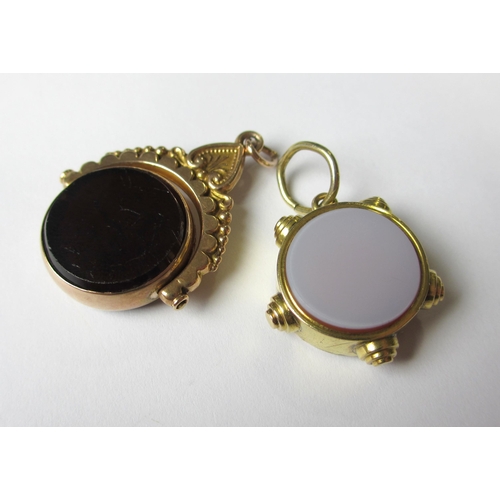 120 - Two Victorian gold stone set fobs