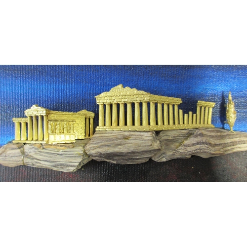 122 - A framed gold and mineral study of the Acropolis by William Tolliday