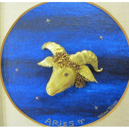 124 - A framed gold relief model Aries The Ram  by William Tolliday