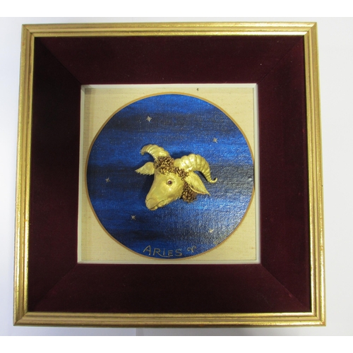 124 - A framed gold relief model Aries The Ram  by William Tolliday