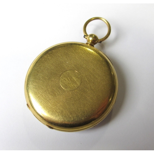 18 - An eighteen carat gold cased open faced pocket watch