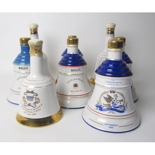 332 - Eight assorted Wade ceramic Bells whisky decanters