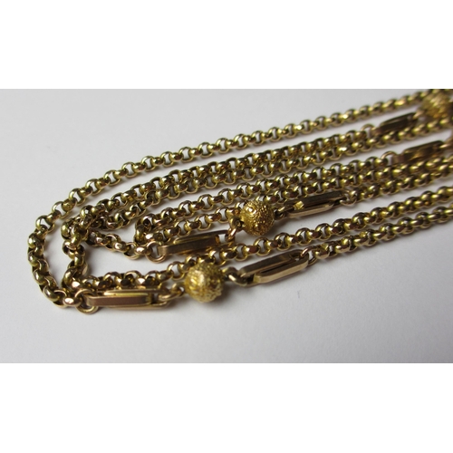 74 - A Victorian 9 ct rose gold belcher link guard chain