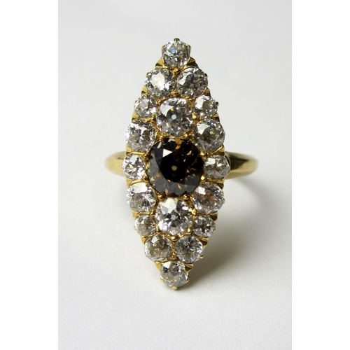 78 - A Victorian 18 ct gold marquise diamond cluster ring