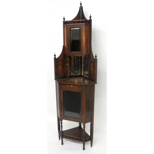 807 - A late Victorian / Edwardian rosewood corner cabinet