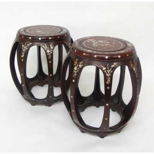 822 - A pair of Chinese abalone shell and mother of pearl hardwood garden seats