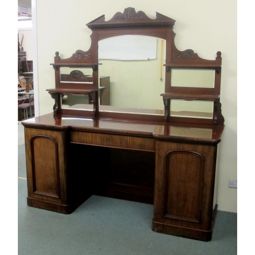 836 - A Victorian mahogany mirrorback pedestal sideboard