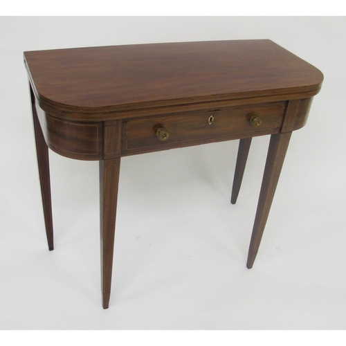 839 - A late Victorian mahogany inlaid D ended turnover tea table