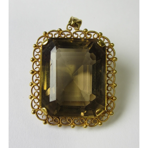 84 - A cushion cut smokey topaz pendant