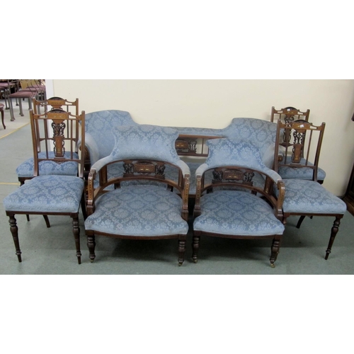 840 - An Edwardian rosewood inlaid parlour suite