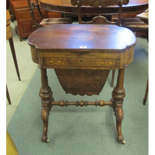 863 - A Victorian walnut marquetry inlaid sewing table