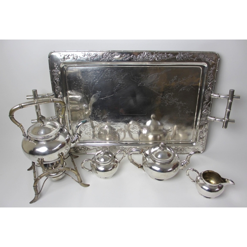 137 - A Chinese white metal four piece tea service