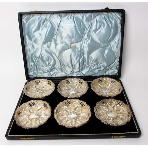 150 - A cased set of six silver sweetmeat dishes