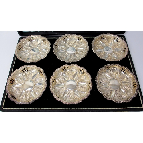 150 - A cased set of six silver sweetmeat dishes