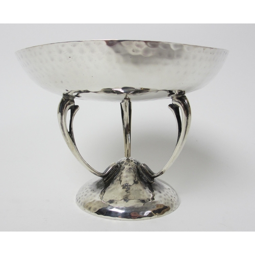 154 - An Arts and Crafts hammered silver tazza