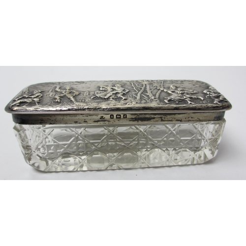 156 - A cut glass and silver topped pin dish