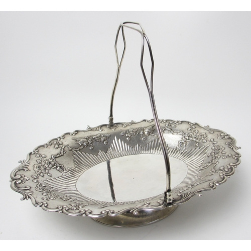 163 - An East Asian white metal oval cake basket