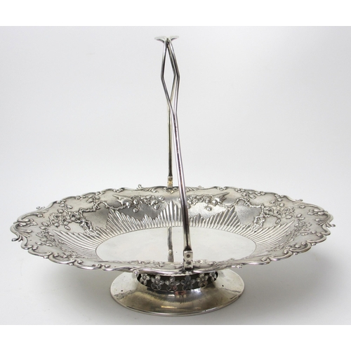 163 - An East Asian white metal oval cake basket