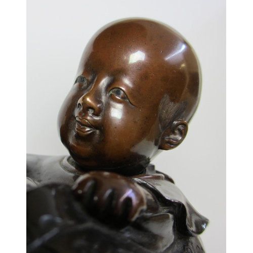 250 - A Japanese bronze figure of a mother carrying her child