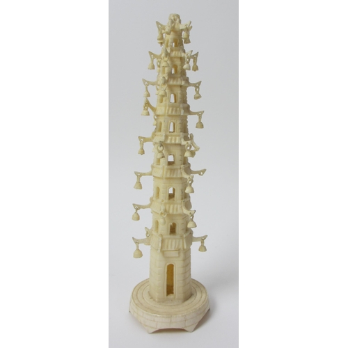 266 - A Chinese carved ivory bell tower