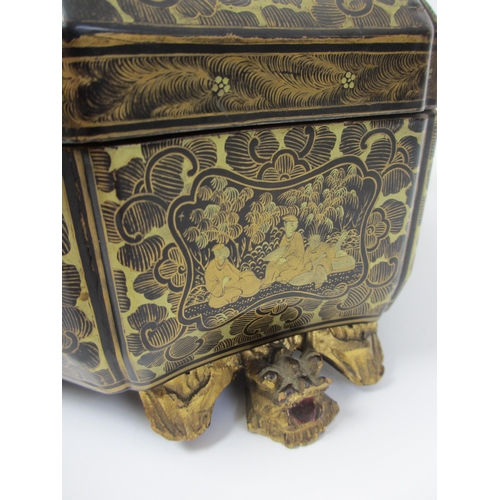 278 - A Chinese export black and gold lacquered octagonal shaped games box