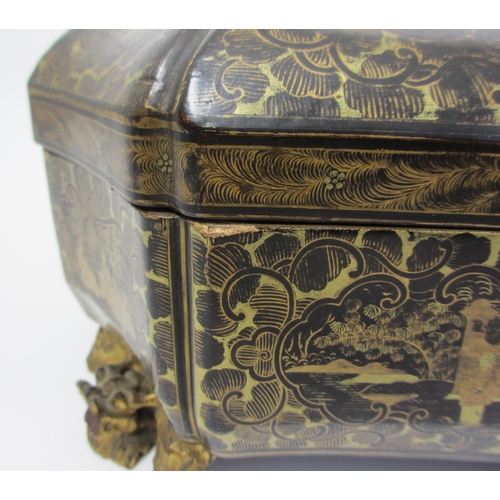 278 - A Chinese export black and gold lacquered octagonal shaped games box