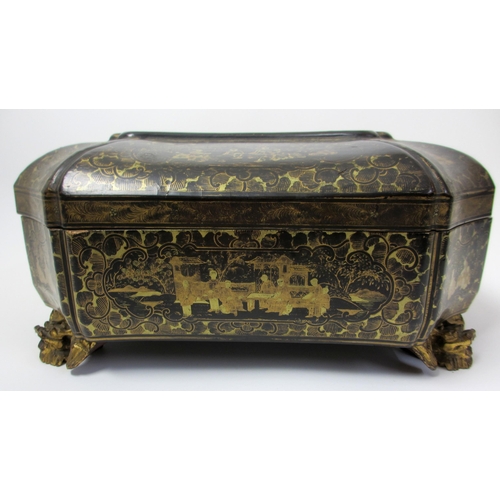 278 - A Chinese export black and gold lacquered octagonal shaped games box