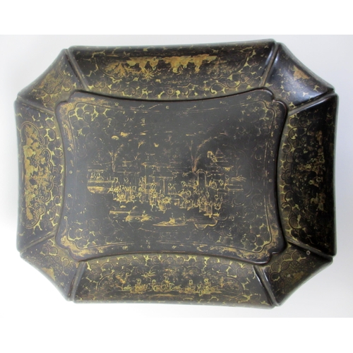 278 - A Chinese export black and gold lacquered octagonal shaped games box