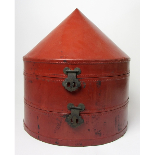 309 - A two tier red leather mandarin hat box